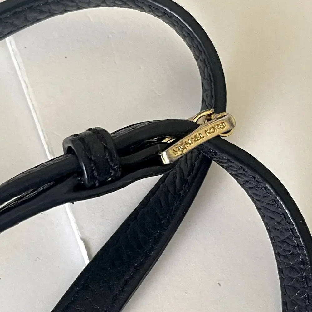 Michael Kors Black Leather Crossbody Bag Gold Chain Handbag Purse Classic Preppy